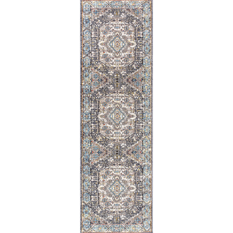 Tapis gris anthracite / ivoire Stilwell, Tapis de couloir 2 pi 3 po x 8 pi