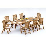 8 Seats 9 Pcs Grade-A Teak Wood Dining Set: 118" Double Extension Oval Table And 8 Ashely Folding Reclining Arm Chairs #11AS2608
