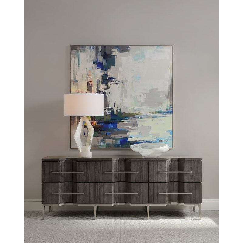 Abstract Alabaster Table Lamp with White Linen Shade