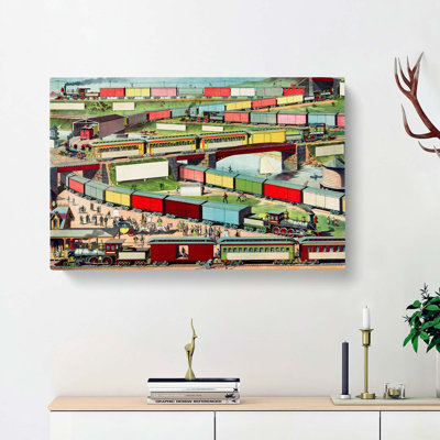 Vintage Steam Train Illustration - Wrapped Canvas