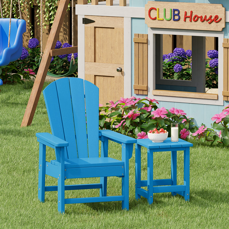 Laguna Kids Outdoor Poly Adirondack Chair With Side Table, Blue