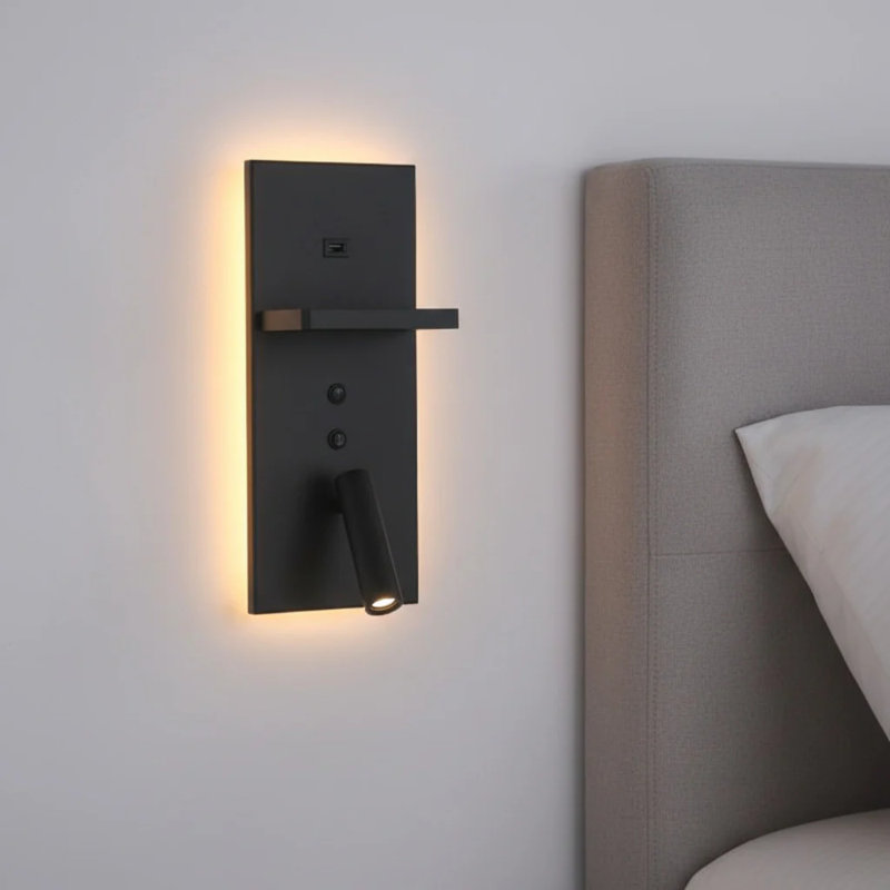 UltraBeam 3 Watt Bedroom Wall Light With Reading Light - USB & Wireless Charging, Matte Black