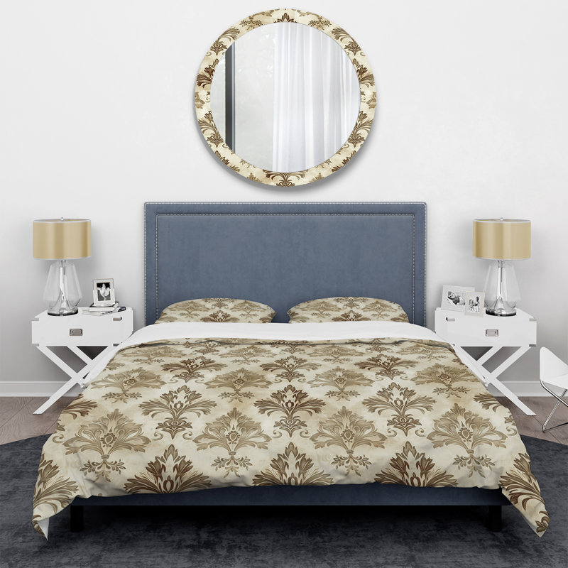 Ensemble de housse de couette transitionnelle brun et beige damassé Glam III