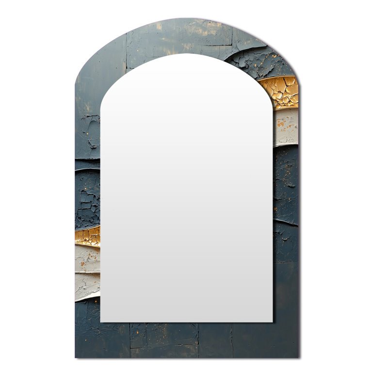 Gold Black Fleeting Shadows - Modern Arch Mirror, Gold Asymmetrical Decorative Wall Mirror, Printed Metal Art, 43" x 33"