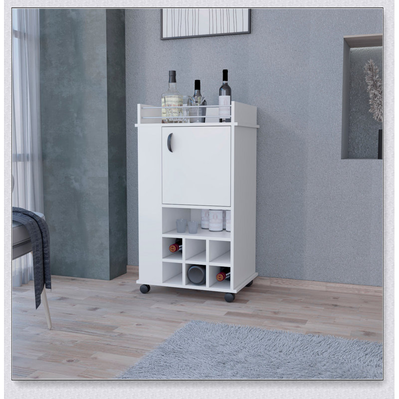 Allandale 1-Door Bar Cart with Wine Rack and Casters, Perfect for Entertaining and Organized Storage, White