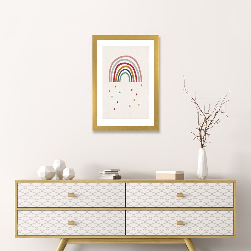 Décoration murale pleure arc-en-ciel pour enfants, Papier encadré doré, H 32 po x l 24 po x P 1 po