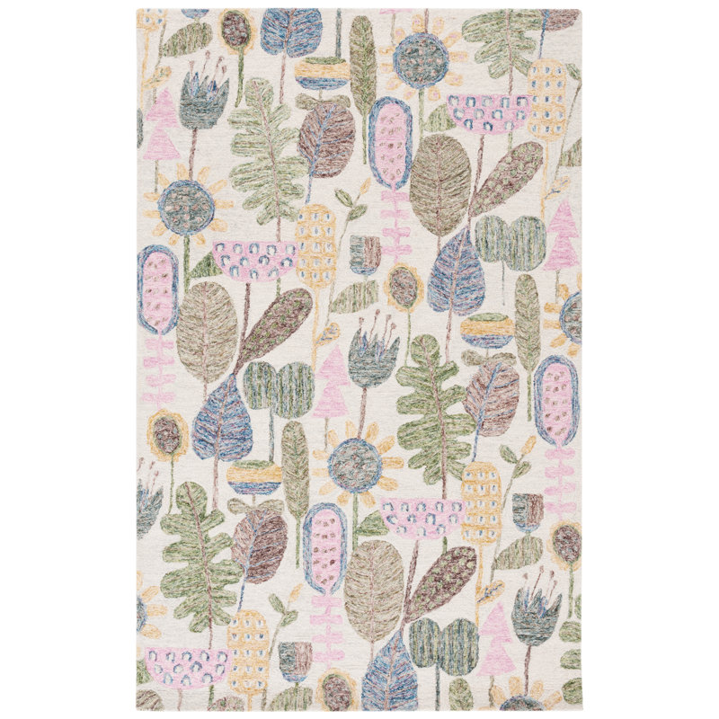 Jardin Hand Tufted Wool Cotton Floral Rug in Blue/Pink, Rectangle 3" x 5"