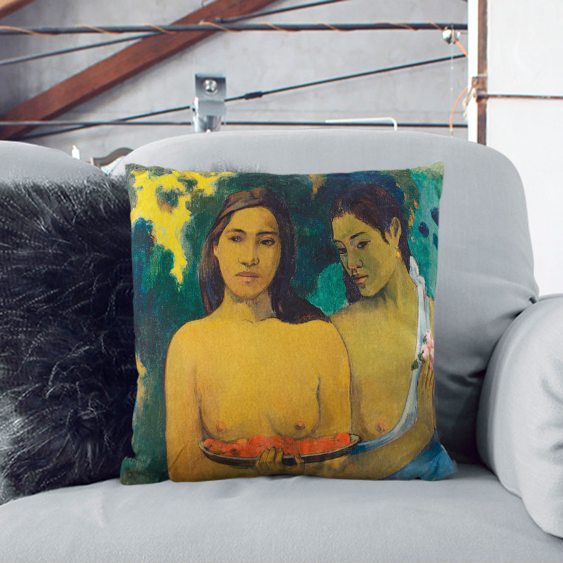 Two Tahitian Women Square Throw Cushion, 55cm H x 55cm W x 20cm D
