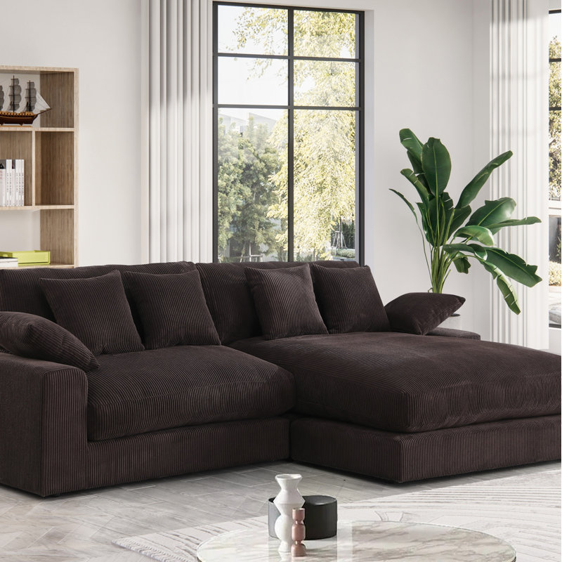 Canapé modulaire réversible Corduroy, Velours côtelé chocolat