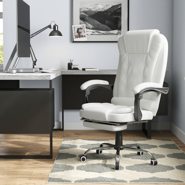 Montes Jett Executive Office Chair, Reclining Backrest, Retractable Footrest The Twillery Co. Upholstery Color: White