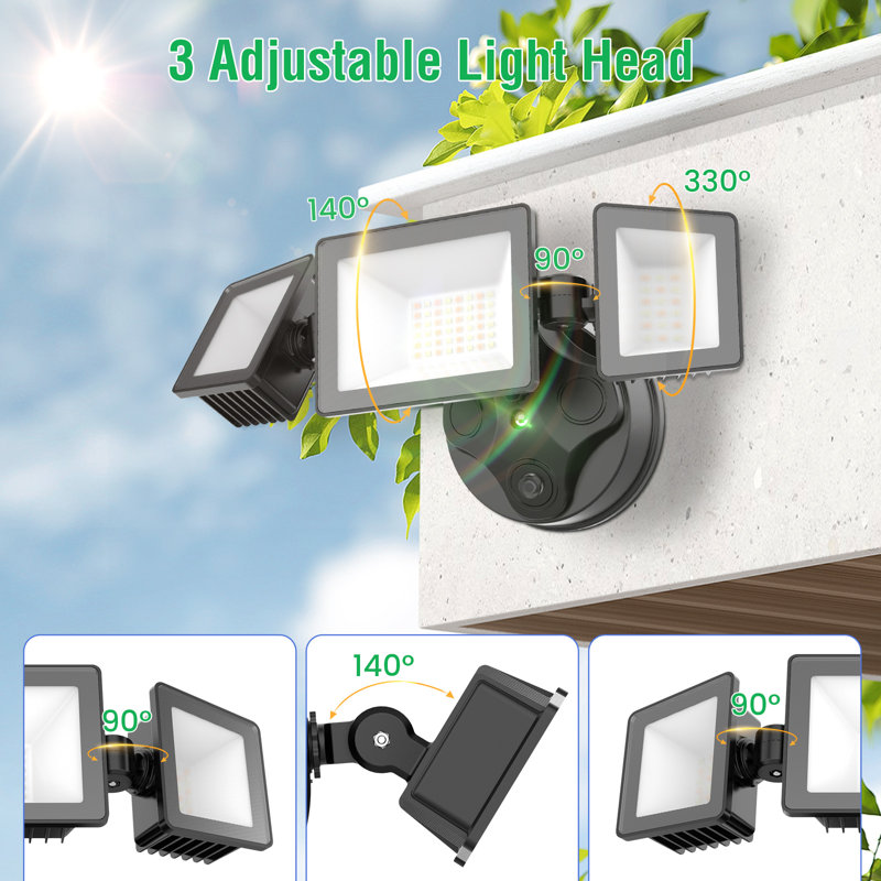 Black Adjustable Triple Head LED Outdoor Security Flood Light