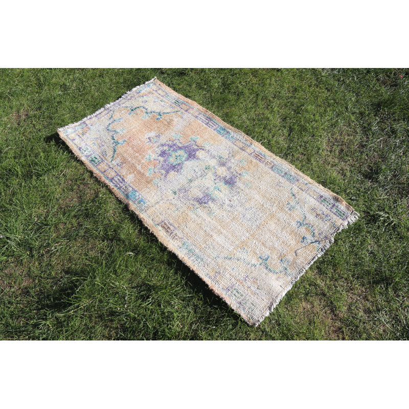 Tapis turc vintage Oushak beige pour le vestibule et la porte dans un style anatolien authentique