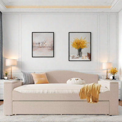 Upholstered Daybed With Storage Armrests And Integrated Bluetooth Audio System