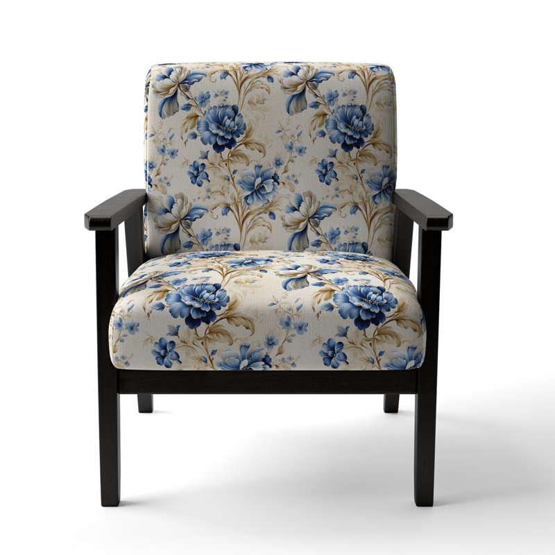 Cobalt Blue Scrollwork Swirls Victorian Pattern II - Upholstered Floral Accent Chair