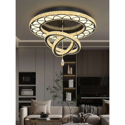 Dia 20inch Modern Crystal Chandelier Crystal Ceiling Light Fixtures LED Flush Mount Ceiling Light for Living Room Bedrooms Dining Room Dimmable 2700k 4500k 6000k