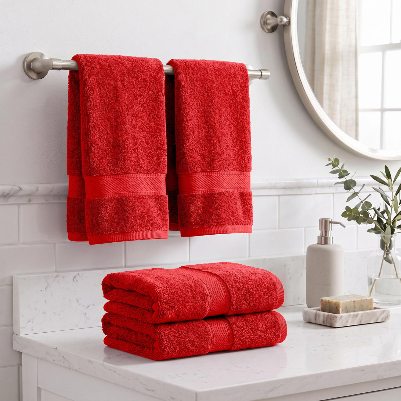 Egyptian Cotton Hand Towels, Red