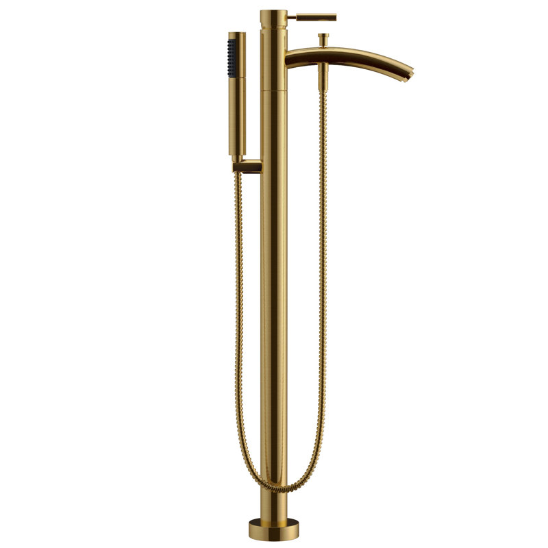 Robinet de baignoire à fixation sur le sol avec douche à main Taron, Or brossé