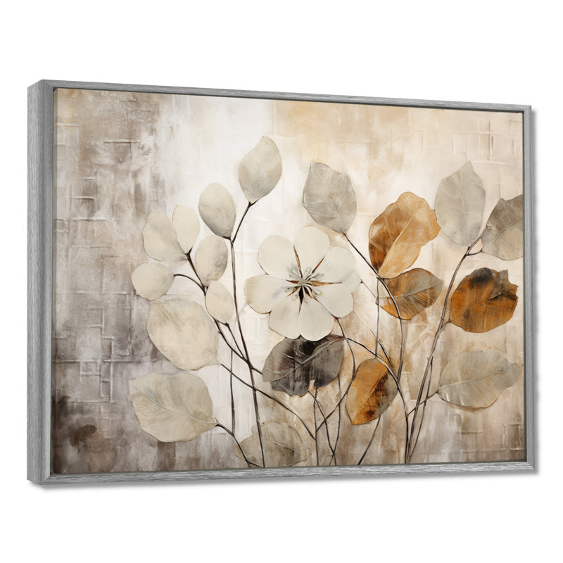«Beige Botanical Impressions III - Abstract Botanicals», art encadré, H 16 po x l 32 po, Reproduction avec cadre flottant