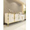 Console moderne avec option de fixation murale, blanche et dorée, 70,9 po x 29,5 po x 12,6 po | 100% panneau de particules enduit de mélamine, épaisseur: 0,7 pouce | Plusieurs tablettes, conception géométrique glamour pour des espaces élégants