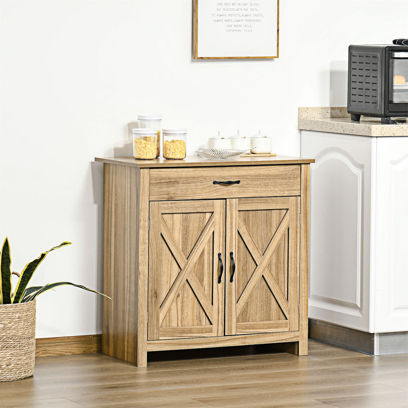 Buffet Farmhouse avec porte de grange et tablette réglable Farmhouse, Bois naturel