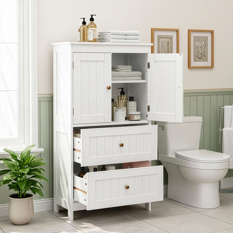 Armoire de rangement blanche avec 2 portes et 2 tiroirs