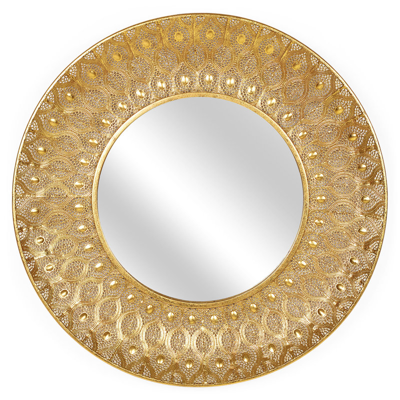 Round Metal Framed Wall Mounted Accent Mirror in Gold