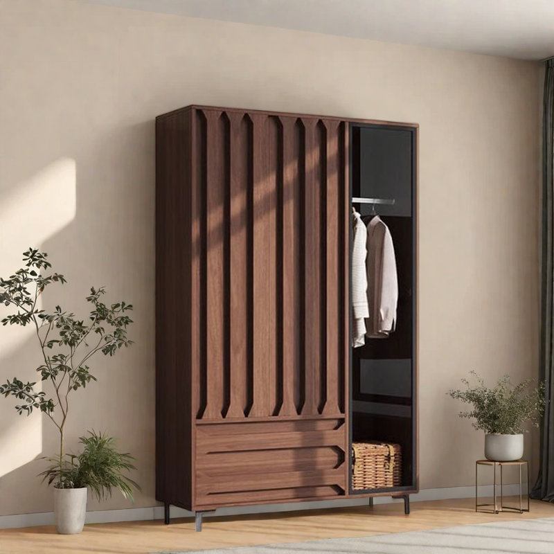 Simple Modern And Fashionable Wardrobe, Walnut, 74" H x 39" W x 24" D