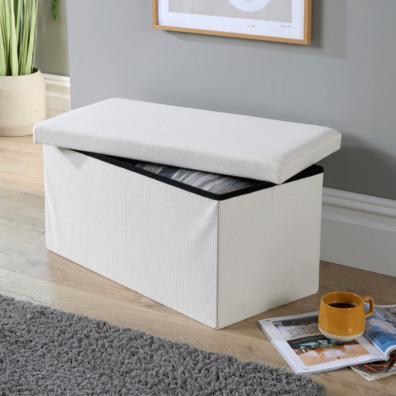 Pironi Rectangular 76cm Corduroy Fabric Storage Ottoman, Cream