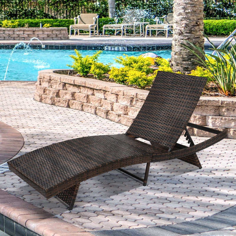 Aleia Outdoor Patio Reclining Chaise Lounge with Cushion, Beige