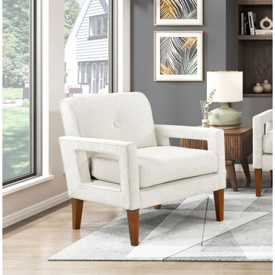 Living Room Chair Beige Chenille Upholstery Pocket Coils Solid Wood Legs Furniture 1Pc Armchair