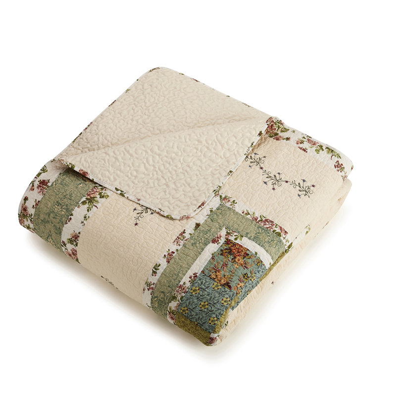 Olivia Green Floral Cotton Full Quilt Set