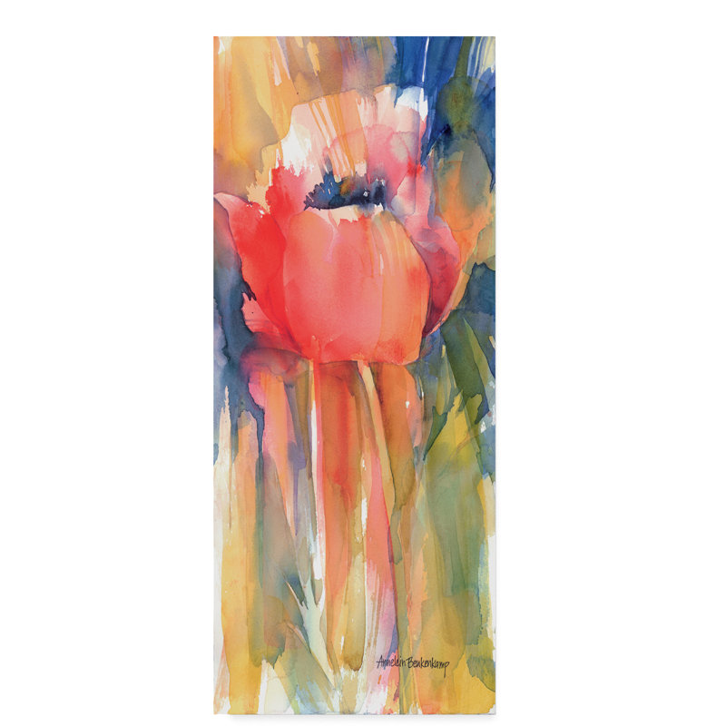 Posing Red Flower Watercolor Canvas Art, 32" x 14"