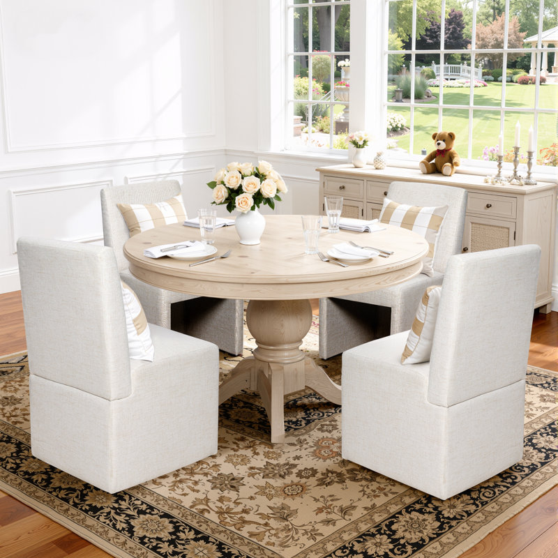 High Back Support Modern Fabric Upholstered Side Dining Chair, Beige