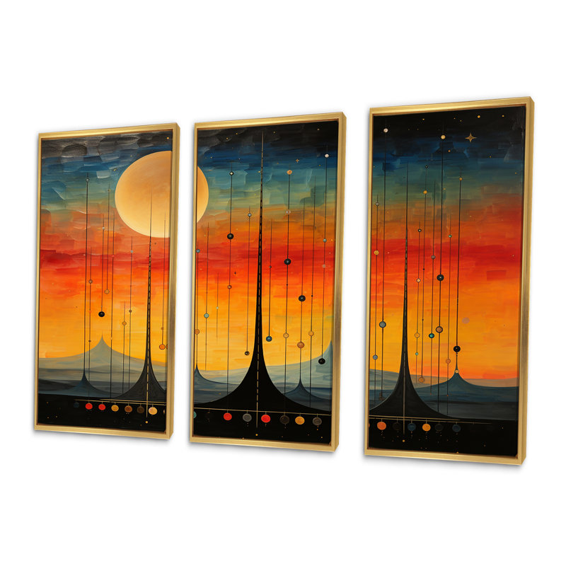 Croker - ensemble d'art mural abstrait paysage, Cadre flottant doré, H 28 po x l 36 po x P 1 po