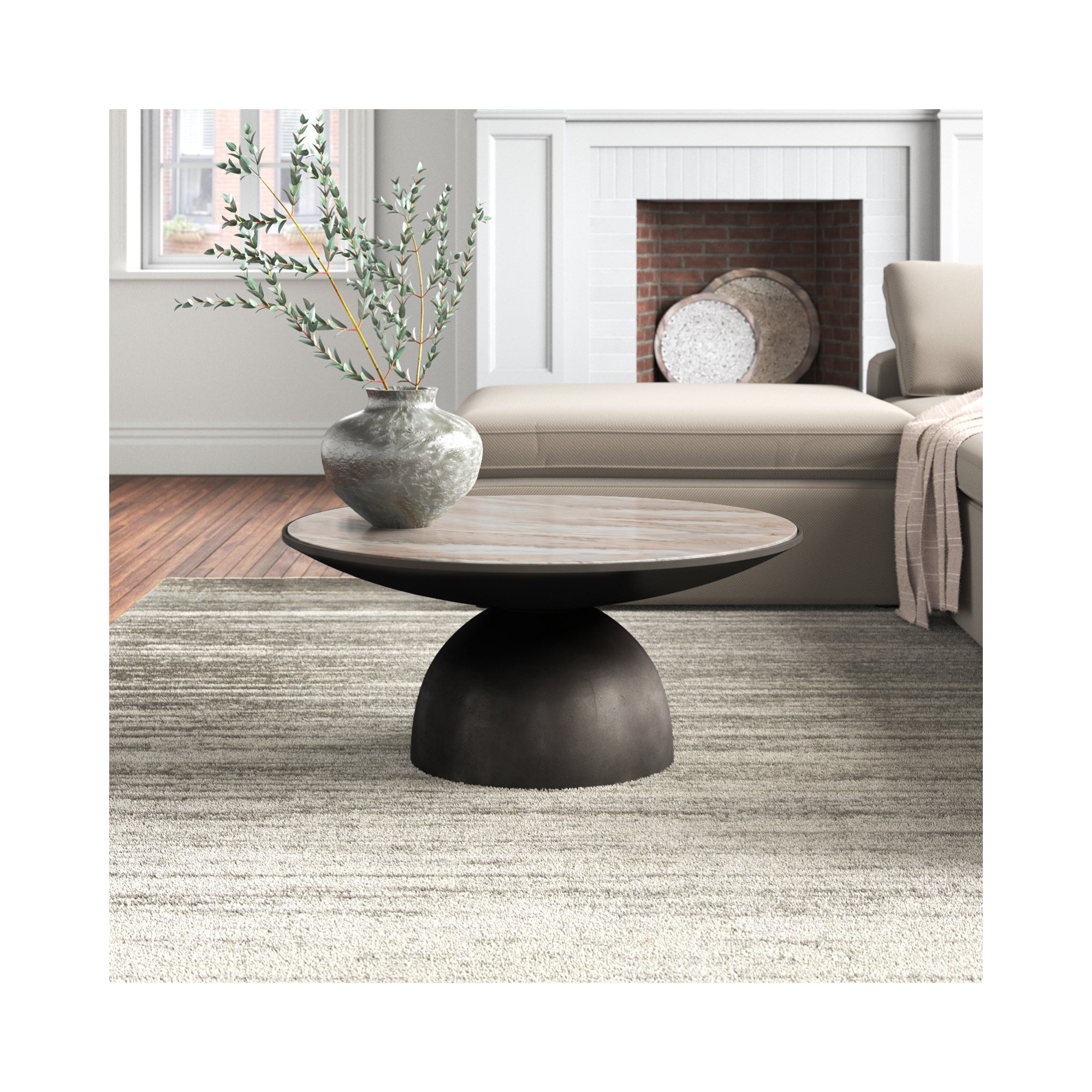 Single Coffee Table, Creamy Taupe Top/Light Gray Base, 15.75" H x 35.25" L x 35.25" W