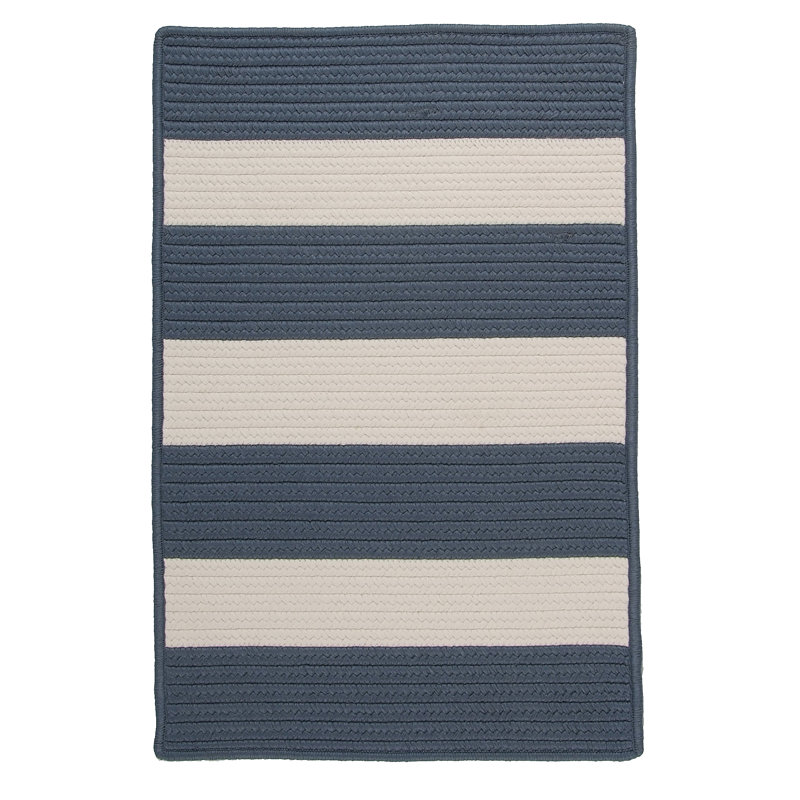 Tapis à rayures bleues d’intérieur/extérieur bleu lake Agnon, Rectangle 9 pi x 12 pi
