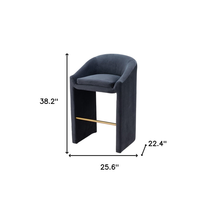 Chaise de bar en velours et acier à dossier bas 30 po gris et or