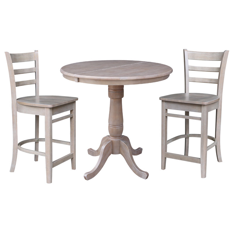 Ensemble de salle à manger à hauteur de comptoir en bois massif extensible, Taupe, 3 pièces