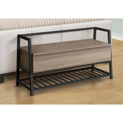 Modern Entryway Bench With Shoe Rack, 42" Rectangular, Taupe, Black Metal Taupe For Entryway, X 16", Storage Compartment,