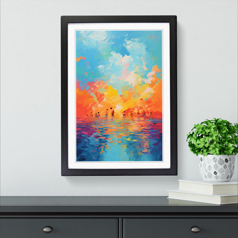 XYZ-FRM-V1223-6113 Swimming Colour Field No.2 - Single Picture Frame Print on Wood, Black , 46cm H x 34cm W x 2cm D