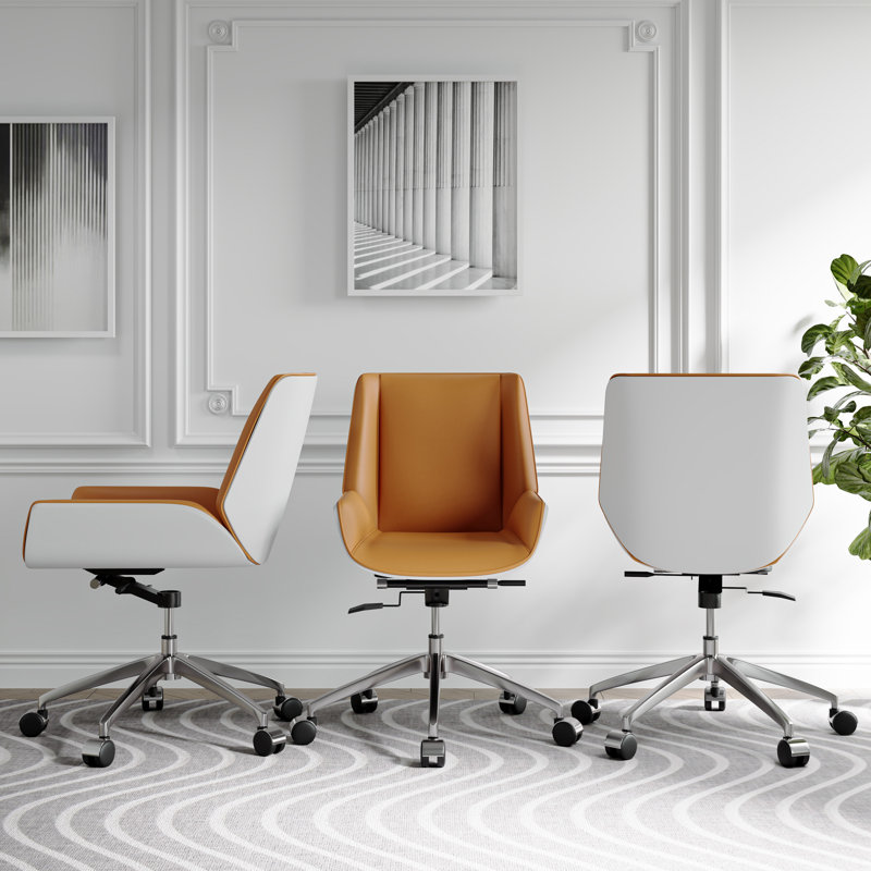Leather Upholstered Gaming Home Office Chair with Wooden back, Brown