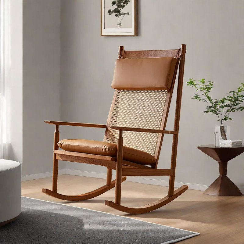 Chaise berçante moderne en bois massif, Brun