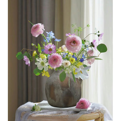 Vase en céramique fait à la main avec poignée, vase à fleurs pour la décoration intérieure
