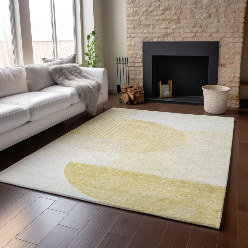 Premium Machine Washable Prisco Gold Rug, Rectangle 2'6" x 3'10"