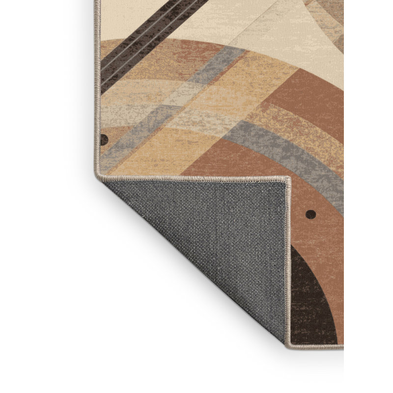 Soft Plush Polett Planetary Rings Modern & Contemporary Geometric Shapes Area Rug in Brown – Beige Binding, 2x5