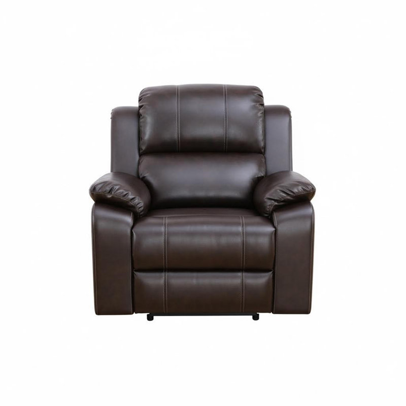 Fauteuil inclinable manuel en cuir brun respirant, structure en bois massif, ressorts doubles, mousse haute densité pour le salon
