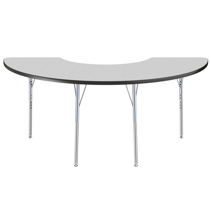 Table d'activité demi-lune 36 "x 72" avec pieds réglables, Gris / noir / argent, Roulement pivotant standard