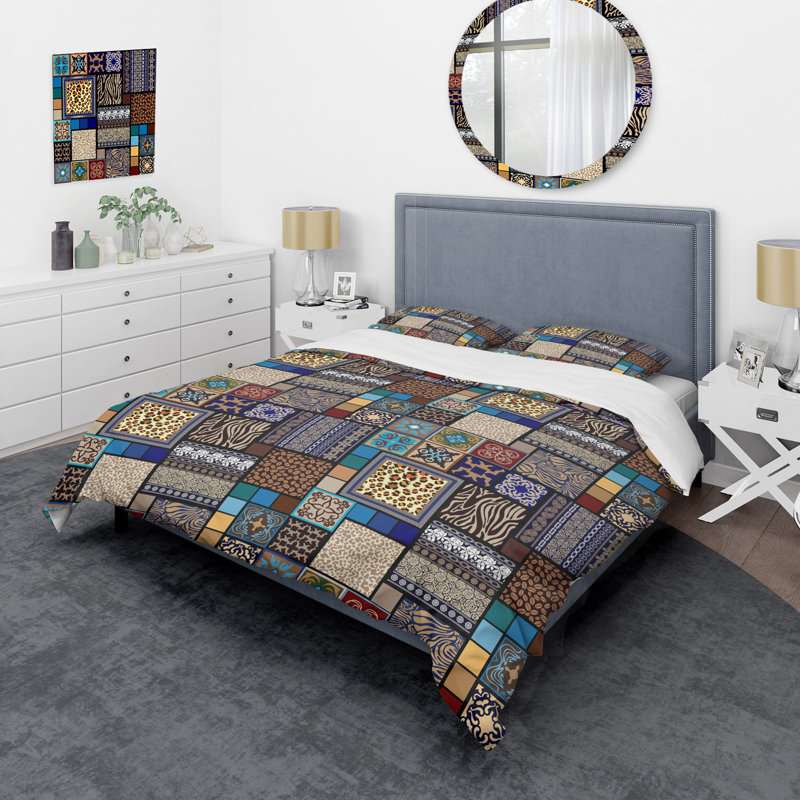 Multicolore patchwork ethnique - ensemble de housse de couette abstrait - microfibre de polyester