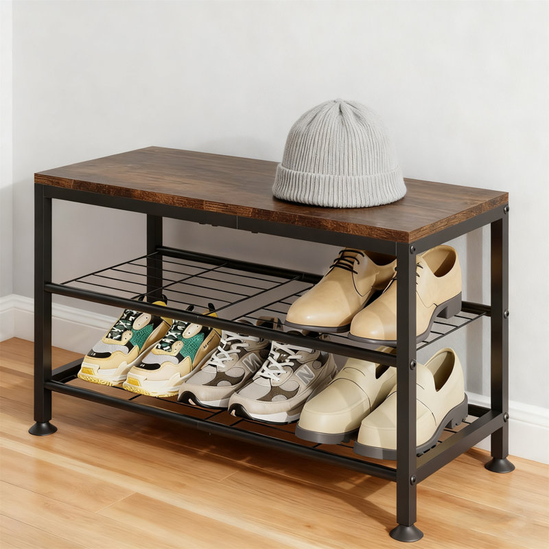 Étagère à chaussures à 3 niveaux pour vestibule, petit rangement pour chaussures peu encombrant avec capacité de 286 lb, étagère à chaussures brune pour le couloir de la porte d'entrée
