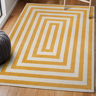 Isibeal Modern Classic Mitre Stripe Yellow/Ivory Rug